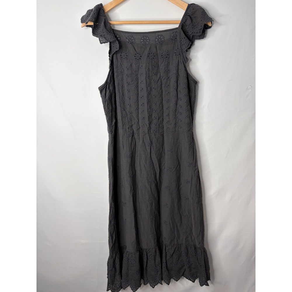 Loft Gray Eyelet Flutter Sleeve Midi Dress Sz 6 Scalloped Hem Cottage Minimalist